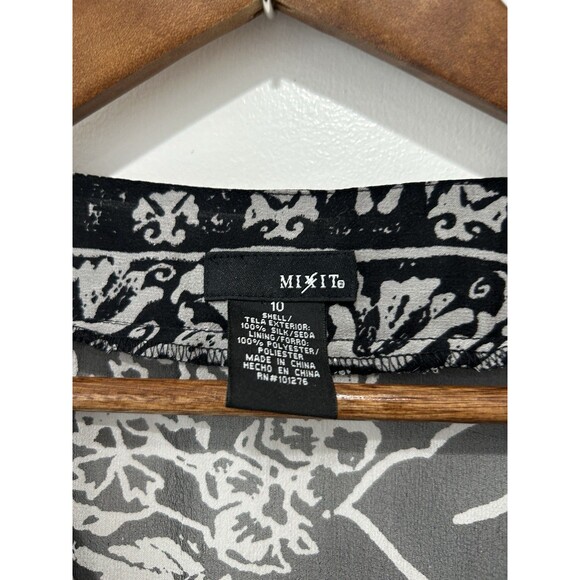 VTG Mixit Dress Sze 10 Sheer Silk Beaded Flowy Ethereal Romantic Y2k Black White - Picture 5 of 13